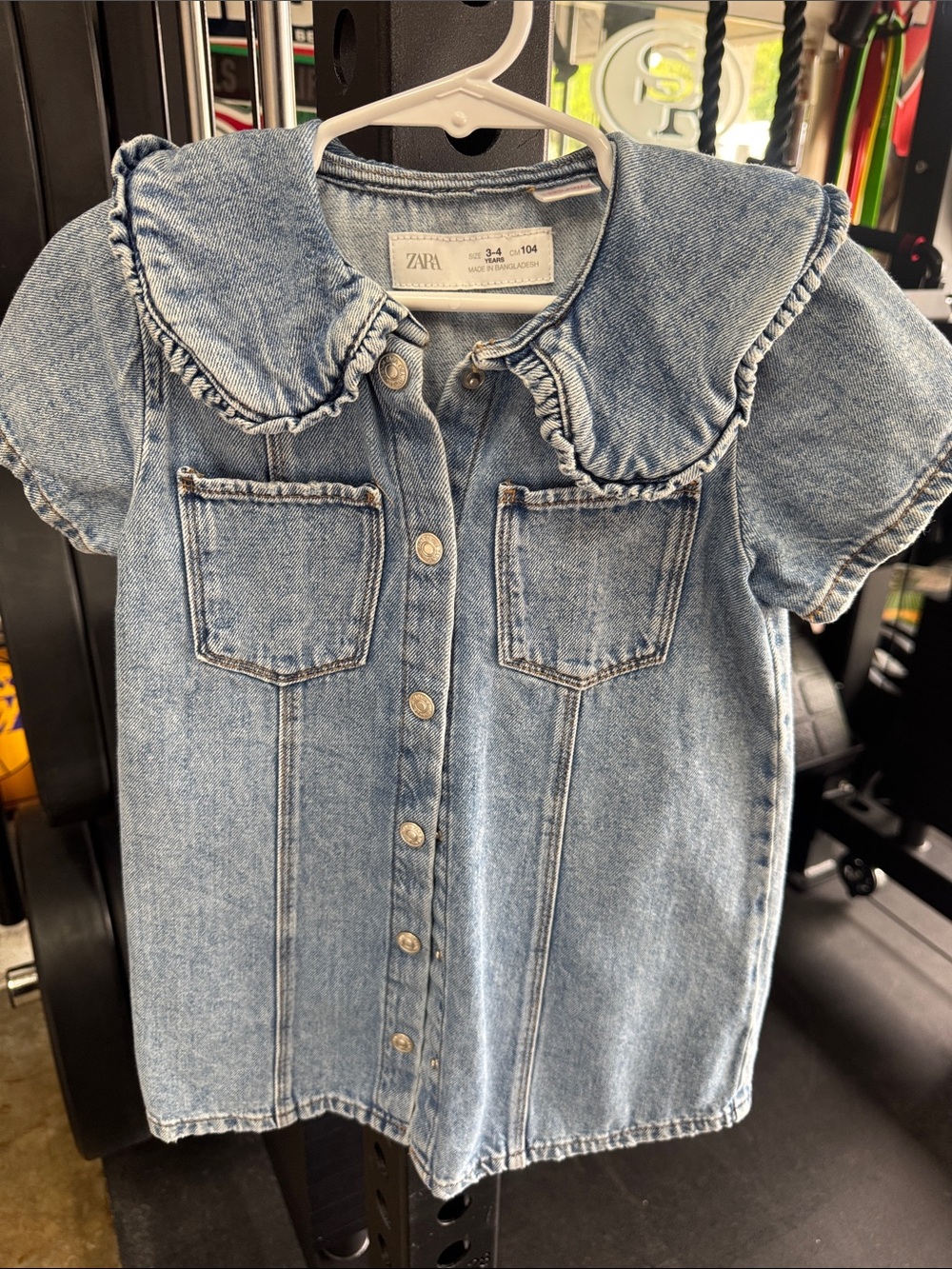 Zara Light Blue Denim Dress with Ruffled Collar